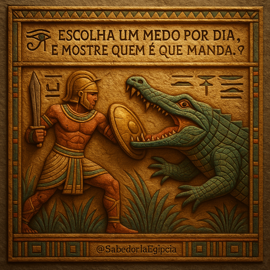 Lâmina egípcia com guerreiro e crocodilo